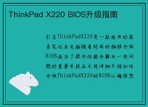 ThinkPad X220 BIOS升级指南